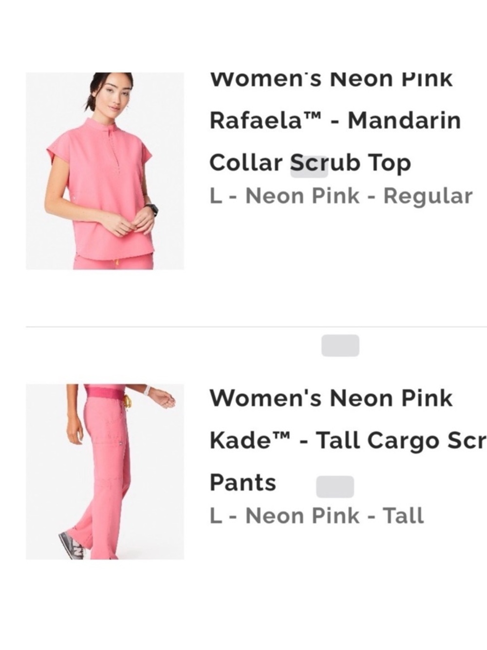 Women's Neon Pink Tall Cargo Scrub Pants and Rafael top